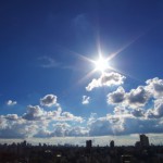 秋の空と夏色の花。神戸の路地裏で見つけたステキなコラボ